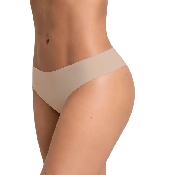 LEONISA Brasilera Invisible Thong Panty Seamless Cheeky Beige 012720 - Picture 2 of 8